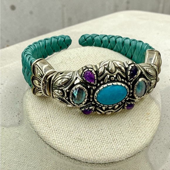 Carolyn Pollack Relios Turquoise Multi Stone Sterling Leather Cuff NWT 6 3/4” - Picture 9 of 17